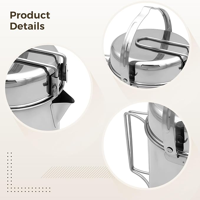 Homaisson Firemaple Stainless Steel Camping Pot Set, Outdoor Cooking Pot with Lid and Bowl Function, Compact Cookware Kit for Hiking, Backpacking, Bushcraft, Open Flame Cooking, Survival Use