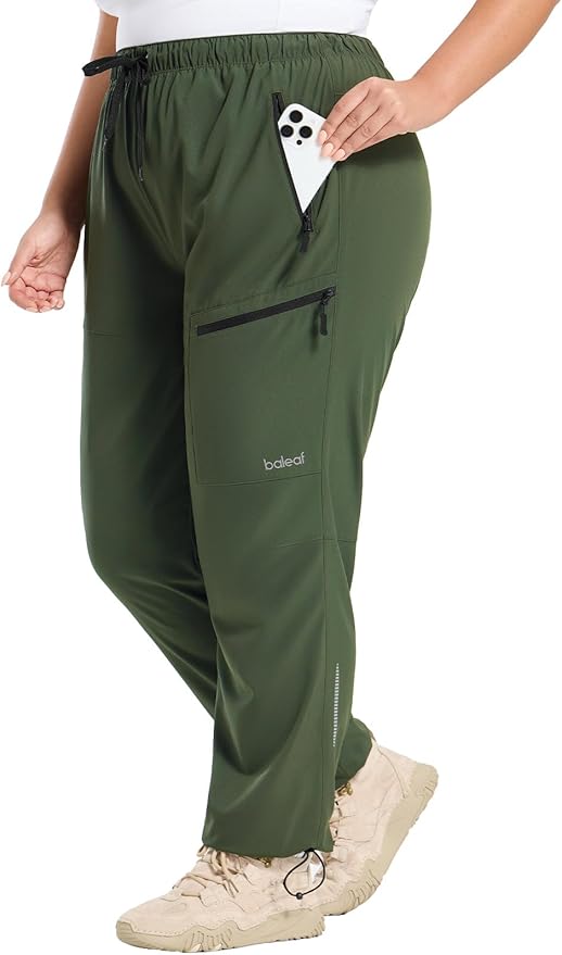 baleaf Plus Size Pants for Women Hiking Cargo Water Resistant UPF 50+ Cargo Joggers Zipper Pockets