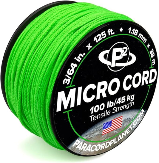 Paracord Planet Micro Paracord – Thin Braided Cord for Crafting, Fishing, and DIY Projects in 125 ft Spools – Acid Lime