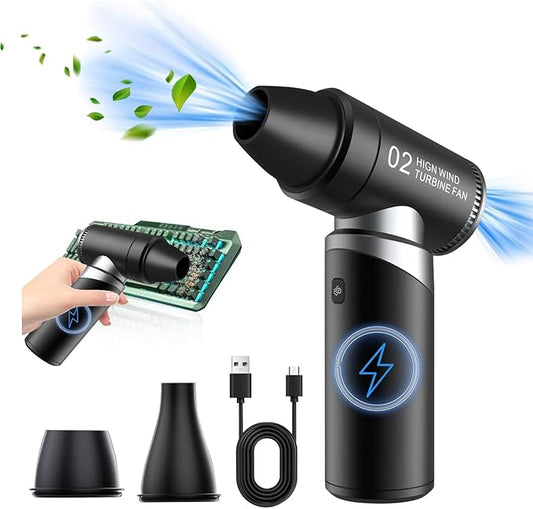 Compressed Air Duster 110000RPM, Powerful 3-Speed Cordless Electric Air Blower with Blow & Exhaust Mode for Car Drying, Deep Keyboard & PC Cleaning, Air Conditioner, Camping, Inflatables & BBQ