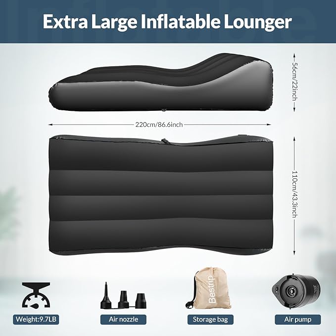 Bestrip Inflatable Couch with Built in Pump - Upgraded Extra Size Air Lounger Sofa, Portable Blow up Mattress Bed with Storage Bag, Inflatable Bed for Home, Camping & Guests