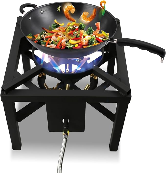 Jet Burner 23 Tips Outdoor Propane Gas Cooker with 0-10 PSI Adjustable Regulator and Steel Braided Hose SA1723
