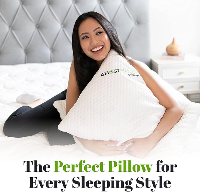 GhostBed Shredded Memory Foam Pillow with Adjustable Gel Memory Foam and Cooling Breathable Cover - Standard Size Shredded Memory Foam Pillows CertiPUR-US Certified 1-Pack