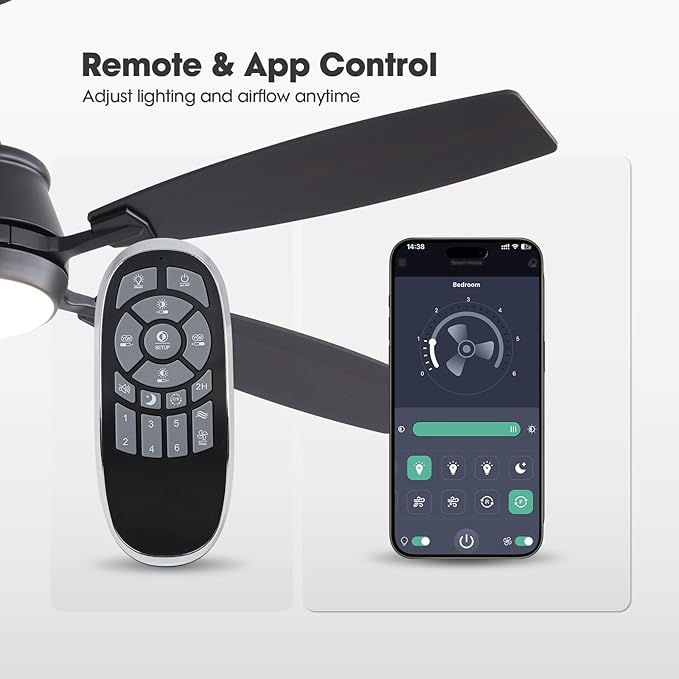 52" Ceiling Fan with Light, Modern Low Profile Ceiling Fan with Light, DC Reversible Motor, Smart APP & Remote Control, Whisper Quiet, Dimmable LED for Bedroom/Living Room