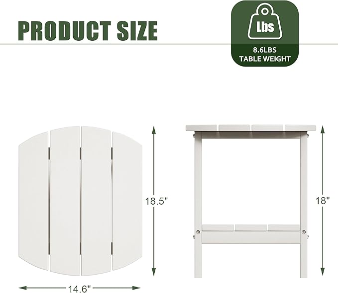 TORVA Patio Adirondack Side Table, Outdoor End Tables All-Weather Resistant HDPE Humidity-Proof Long Time Use for Deck, Lawn,Garden, Porch, Backyard End Table（White Color）(2 Tier)