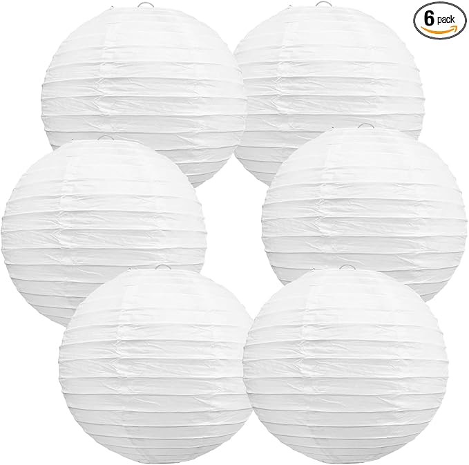 BEISHIDA 8-Inch White Paper Lanterns Decorative Chinese/Japanese Hanging Round Paper Lanterns Lamp for Birthday, Wedding, Christmas, Bridal, Home Decor, Party Decoration (6 Packs)