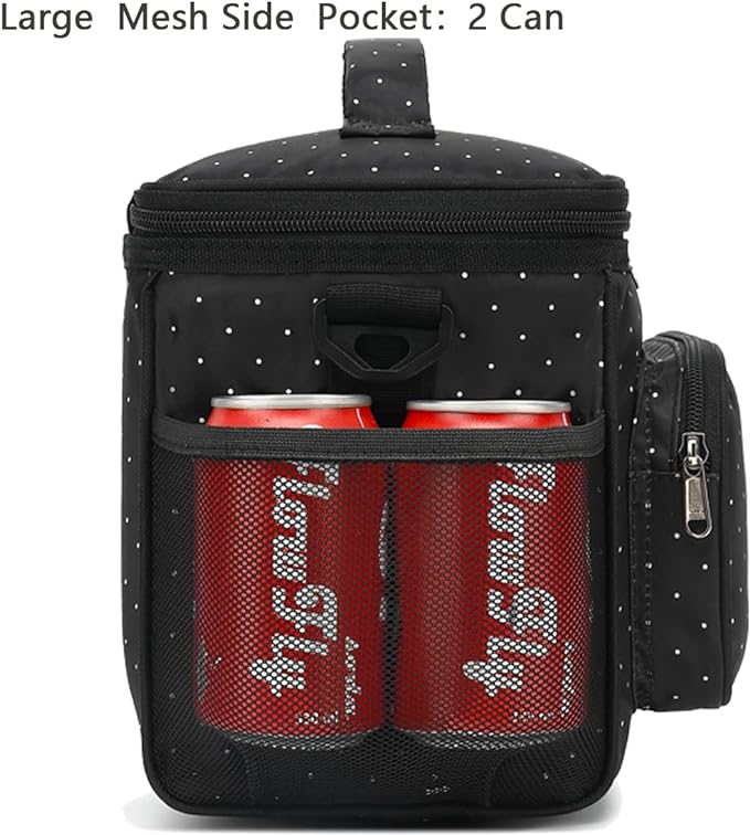 FlowFly Insulated Reusable Lunch Bag Adult Large Lunch Box for Women and Men with Adjustable Shoulder Strap,Front Zipper Pocket and Dual Large Mesh Side Pockets,Dot