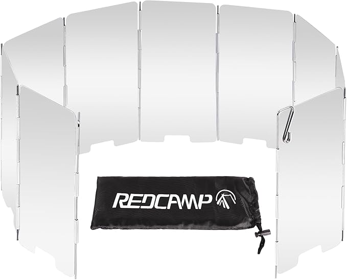 REDCAMP Folding Outdoor Stove Windscreen, 9 Plates Aluminum Camping Stove Windshield with Carrying bag, Lightweight Butane Burner Windshield