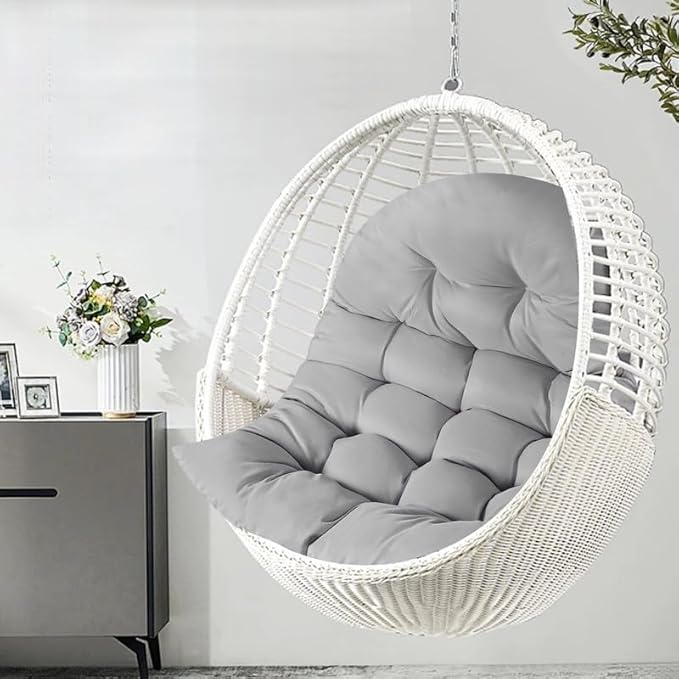 Thicken Egg Chair Cushion Replacement, Outdoor Hammock Swing Chair Cushions, Hanging Wicker Basket Seat Pad with High Elasticity PP Cotton, for Garden Patio Porch Furniture (Only Cushion)