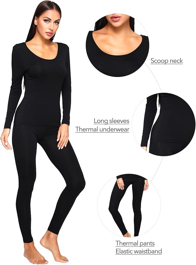 WiWi Soft Viscose from Bamboo Underwear for Women Thermal Long Johns Sets Super Warm Base Layer Top Pants Pajamas Set S-3X
