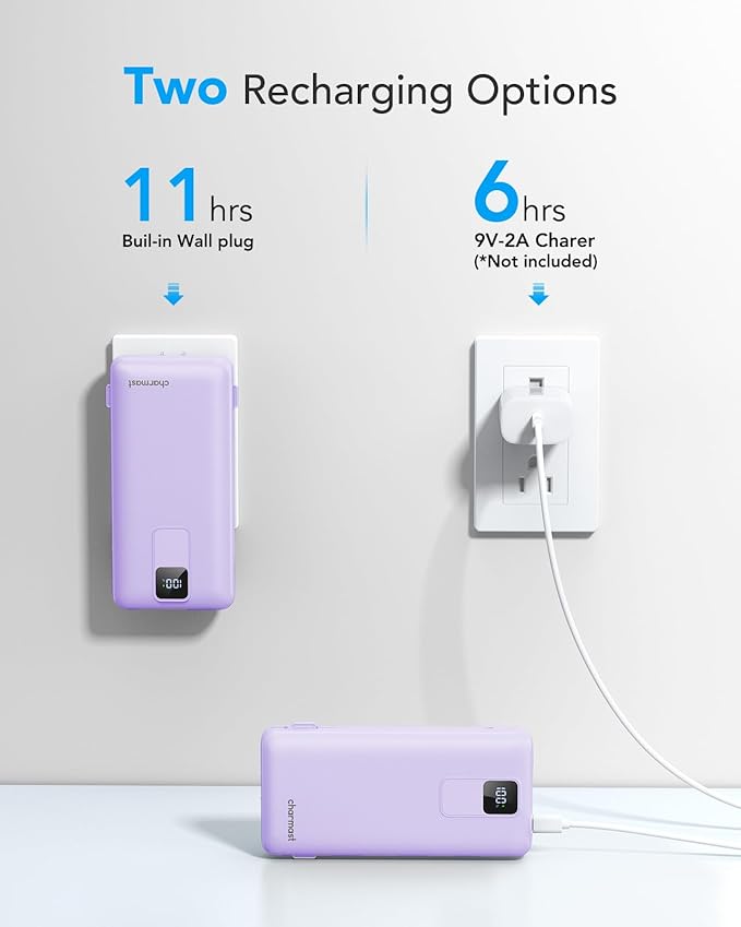 Charmast Portable Charger with Built-in Cables and Wall Plug, 20000mAh 20W USB C Power Bank Fast Charging Battery Pack Travel Essentials Compatible with iPhone 16/15/14/13 Series, Samsung Google iPad