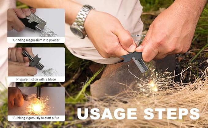 Magnesium Flint Fire Starter, Survival Fire Blocks with Striker for Camping/Hiking/Emergency