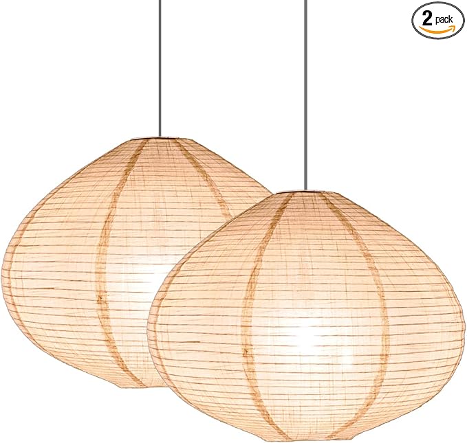 2PCS 16-inch Handmade Linen Pendant Light Shades Fabric Lampshade, Minimalist White/Beige, Foldable Hanging Lanterns for Bedroom, Living Room, Kitchen showcase window House Gift Idea