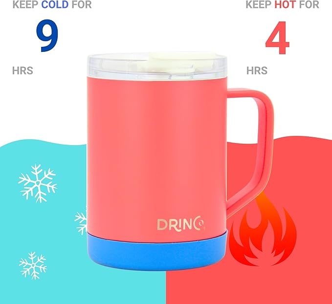 Drinco 16 oz Coffee Mug, Vacuum Insulated Camping Mug with Lid, Double Wall Stainless Steel Travel Mug Insulated Tumblers Coffee Mugs Coffee Cups Tea Cup (16oz Barn Red)