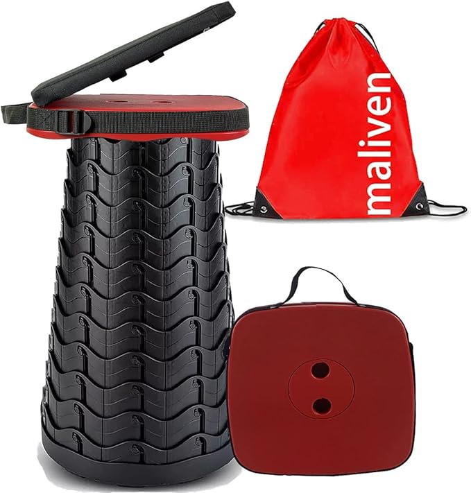 Collapsible Camping Stool with Seat Cushion & Nylon Bag, Square Portable Telescopic Stool, Lightweight Sturdy Foldable Stool for Camp Fishing Picnic, Max Load 550 lb