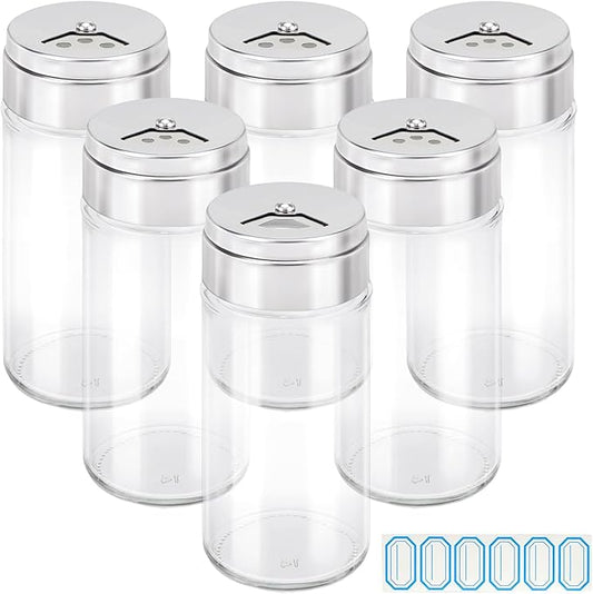 Segarty Spice Jar with Shaker Lids, 6 Pack 4 oz Glass Spice Jars with Adjustable Pour Large Holes for Herbs Grains, Clear Empty Seasoning Containers Spices Bottles Lid Salt Pepper Shakers