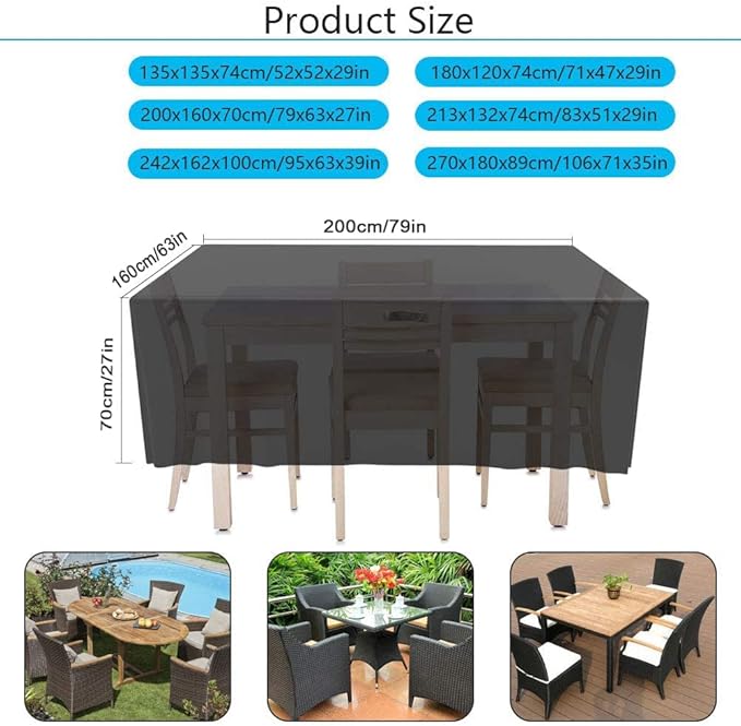Kingling Patio Furniture Covers, Outdoor Furniture Cover Waterproof Rectangle Table Cover Patio Table Covers for Outdoor Furniturer Set (79" L X 63" W X 27" H)