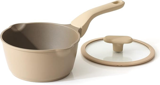 Nonstick Saucepan with Lid, 2.7 Quart Sauce Pan, Healthy Sauce Pot with Pour Spouts for Multipurpose Use, PFOA Free, Induction Compatible, Apricot