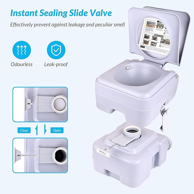 Portable Toilet Travel RV Potty,5.3 Gallon Large Waste Tank,Splash-Free Dumping, Anti-Leak Water Pump for Camping Hiking, Trips