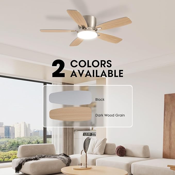 Ceiling Fans with Lights, 44" Low Profile Ceiling Fan with Light Remote Control, 6 Speed 35dB Ultra Quiet Smart Ceiling Fan with Reversible DC Motor, Dimmable 3CCT LED for Bedroom/Living Room