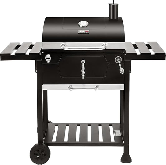 Royal Gourmet CD1824EN 24-Inch Movable Charcoal Grill with Foldable Side Tables, Outdoor Barbecue Grill with 490 Sq. In. Cooking Area for Outdoor Picnic and Camping Grilling, Black