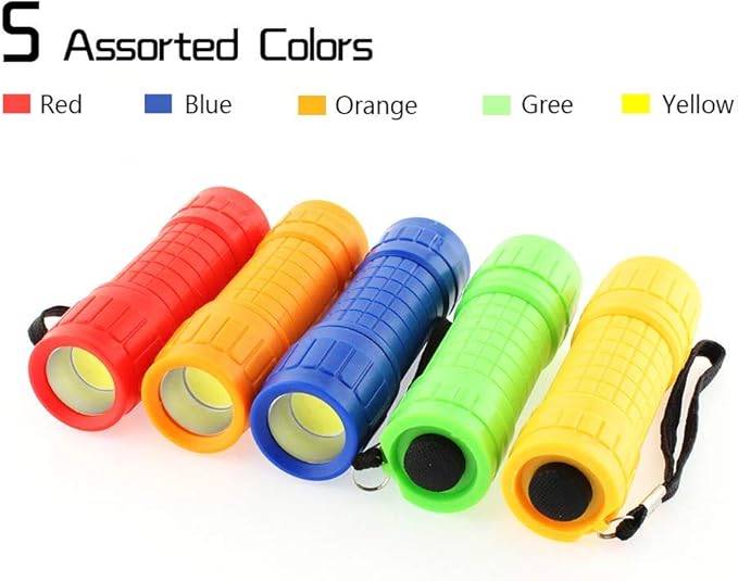 30-Pack Small Mini Flashlight Set, 5 Colors, COB LED Handheld Flashlight with Lanyard,90-Pack AAA Battery Included for Kids/Night Reading/Party/Camping/Emergency/Hunting