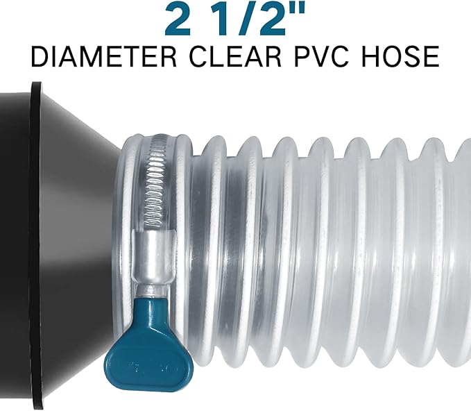 2-1/2" x 5' Heavy-Duty PVC Dust Collection Hose, Puncture-Resistant, Flexible Clear PVC Fume Hose with Carbon Steel Wire Coil for Dust Collection Systems