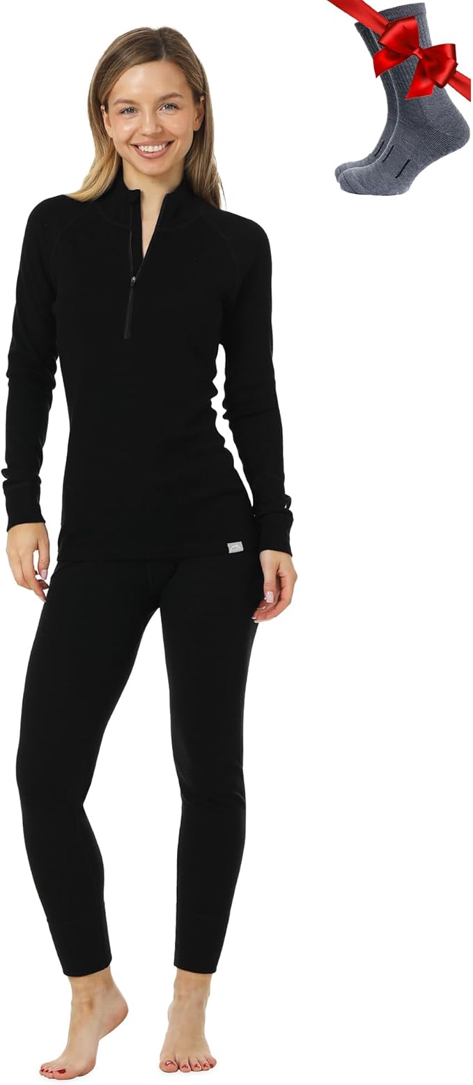 Merino.tech Merino Wool Base Layer Women Set - Heavyweight, Lite, Midweight Merino Thermal Underwear For Women Top, Bottom