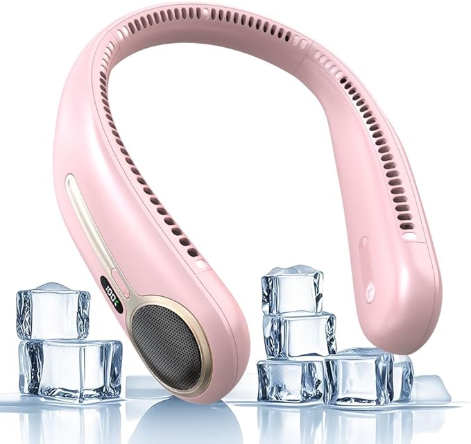 Portable Neck Fan,Gift Ideas,Personal Wearable Bladeless Fan,360° Cooling,LED Display,4-Speeds,6000mAh Rechargeable,Powerful Wind,Outdoor Travel Camping,Birthday Gifts for Men Women Dad Mom (Pink)