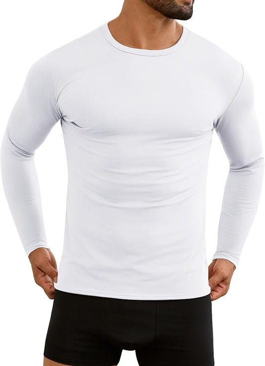 URRU Thermal Underwear for Men High Stretch Fleece Lined Long Sleeve Crewneck Thermal Shirts Base Layer Top Men Cold Weather