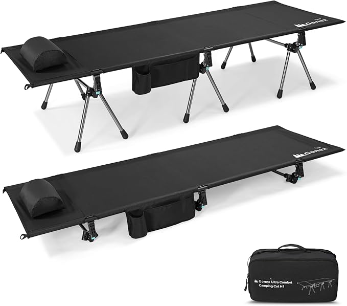 Gonex Camping Cot with Leg Extenders 2 in 1 Portable Ultralight Folding Cot for Adults Adjustable Height Supports 350lbs Sleeping Bed for Backpacking Travel Beach Home 74.8"x27.5"