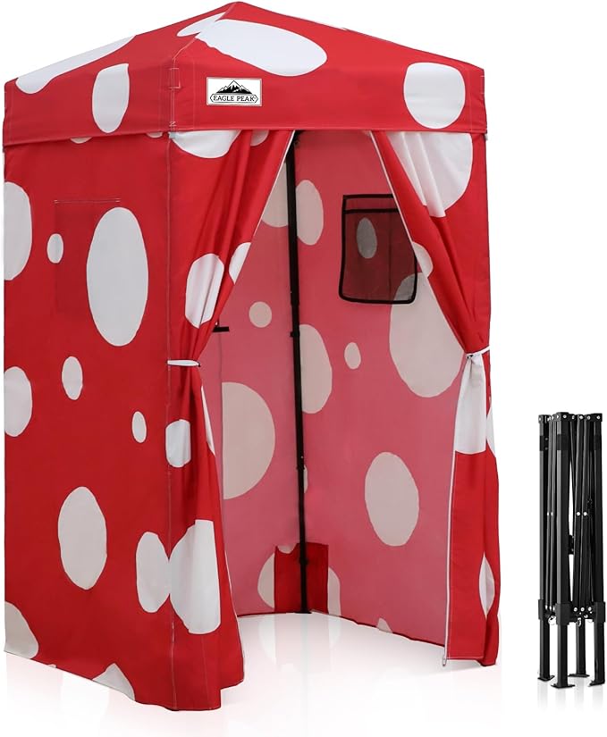 EAGLE PEAK Flex Ultra Compact 4x4 Pop-up Canopy, Sun Shelter, Changing Room, Portable Privacy Canopy Cabana for Pool, Fashion Photoshoots, or Camping, Red Mushroom