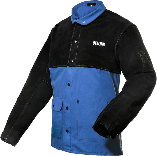 QeeLink Welding Jacket Split Leather Sleeves | Premium Flame Resistant Cotton Body Welder Jackets