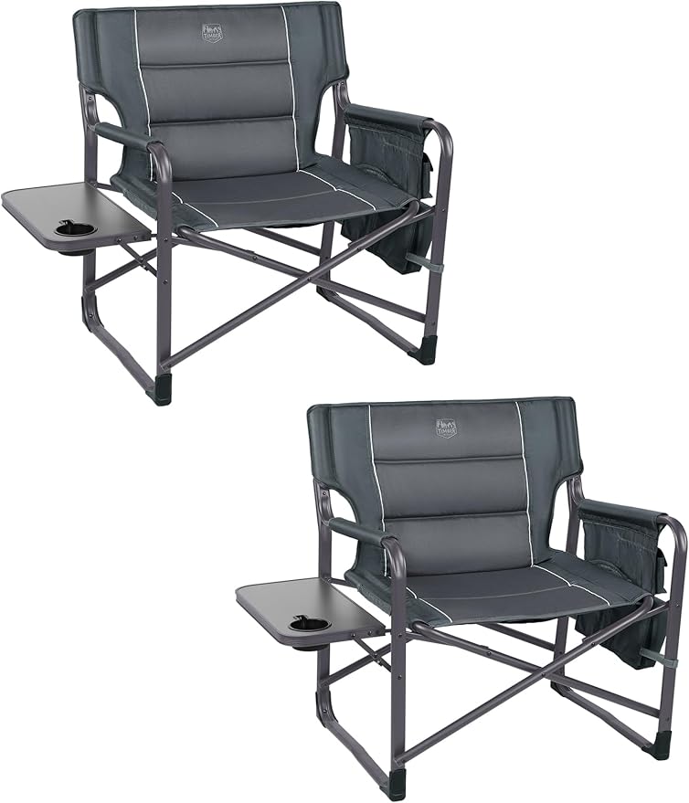 TIMBER RIDGE XXL Upgraded Oversized Directors Chairs with Foldable Side Table, Detachable Side Pocket, Heavy Duty Folding Camping Chair up to 600 Lbs Weight Capacity (Grey) Ideal Gift, 2 Pack