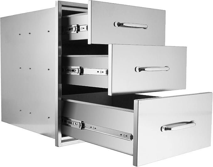 Karpevta Outdoor Kitchen Drawer W15.7XD17.7XH21.6 Inches BBQ Drawer - Stainless Steel Double Drawers for Outdoor Kitchen Grilling Station or Commercial BBQ Island with Handle