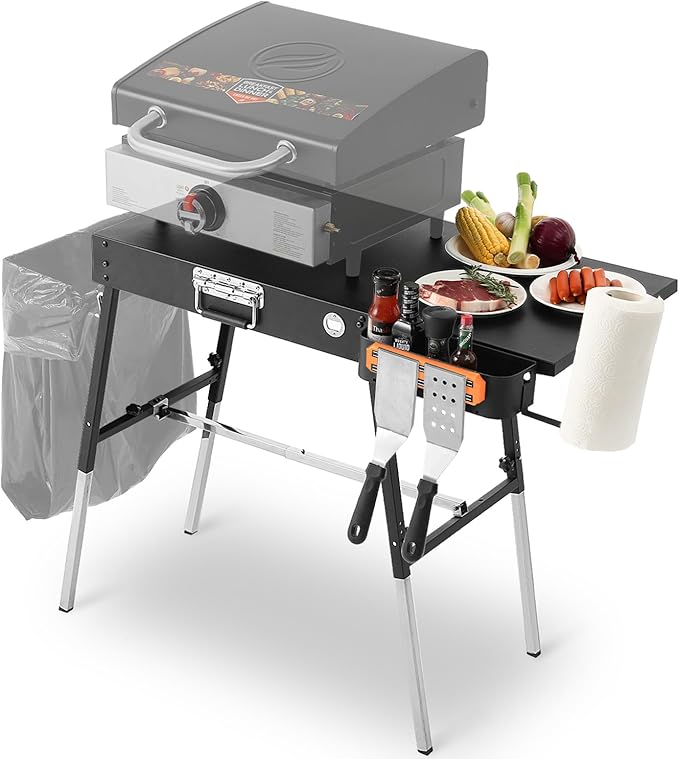 Grill Tables for Outside, Blackstone Griddle Stand with Trash Holder - Fit 17” or 22” Other Tabletop Grill, Folding Portable Ninja Grill Stand& Blackstone Table for Outdoor Tailgate, Camping