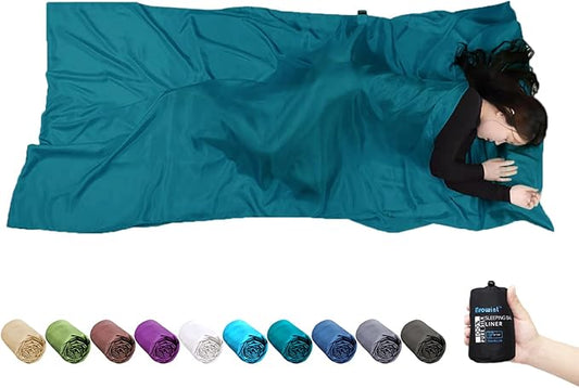 BROWINT Silk Sleeping Bag Liner, Silk Sleep Sack, Extra Wide 87"x43", Lightweight Travel Sheet for Hotels, More Colors for Option, Reinforced Gussets