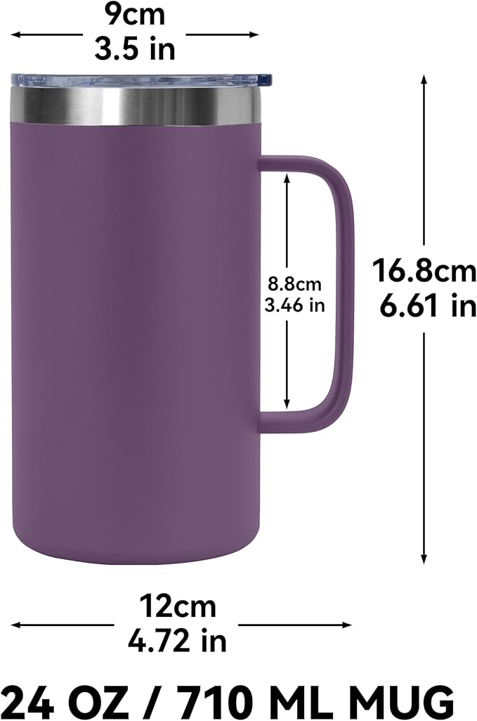DOMICARE 24oz Mug with Handle and Lid, Stainless Steel Coffee Mug, Reusable Insulated Cup, Travel Mug with Handle, Double Wall Vacuum Coffee Tumbler for Men and Women, Dark Purple, Pack 1