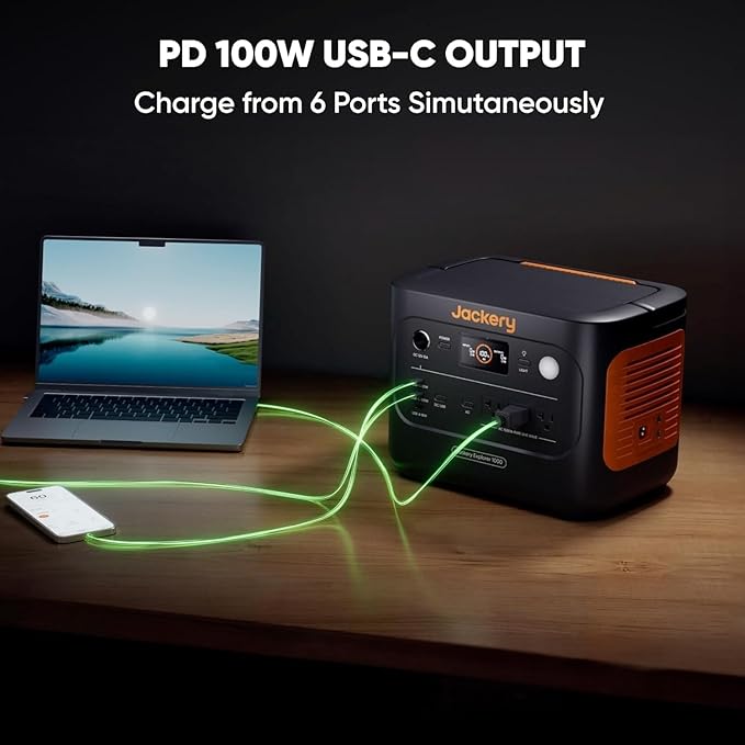 Jackery Explorer 1000 v2 Portable Power Station and 3-Port 102W Fast Charger, 1070Wh LiFePO4 Battery,1500W AC/100W USB-C Output, 1 Hr Fast Charge, Solar Generator for for Outdoor, Camping