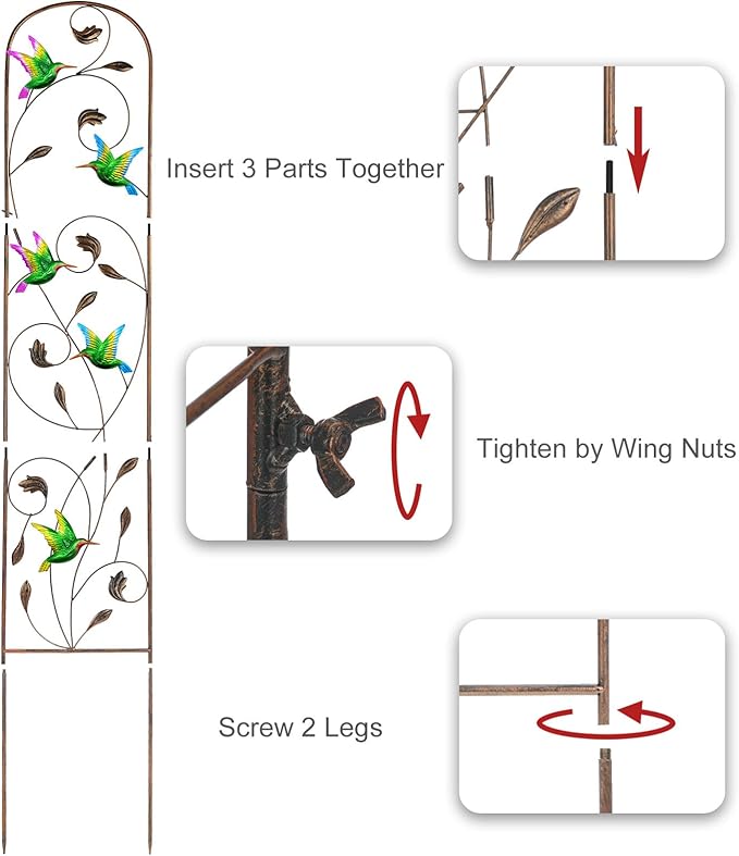 SUNNYPARK Set of 2 Hummingbird Metal Garden Trellis for Climbing Plants, Decorative Vegetables Flowers Vine Trellis for Outdoor Patio 60'' H x 11'' W