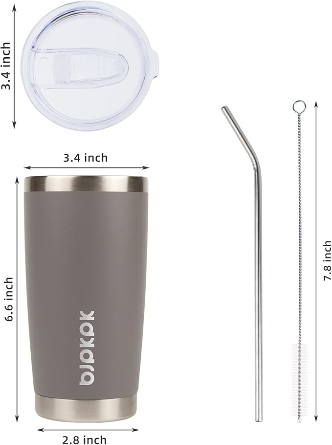 BJPKPK 20 oz Stainless Steel Insulated Tumbler Cup With Lid And Straw,Gray