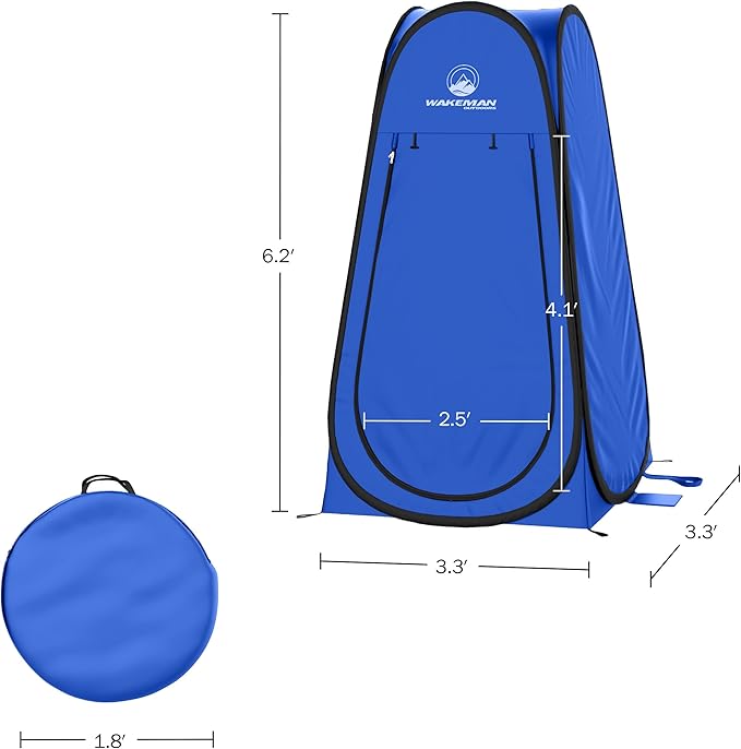 Pop Up Pod - Privacy Shower Tent, Dressing Room, or Portable Toilet Stall with Carry Bag for Camping, Beach, or Tailgate by Wakeman Outdoors (Blue)