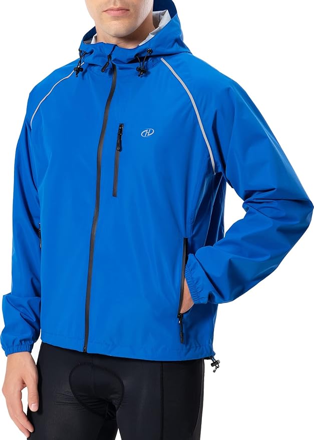 Men's Cycling Running Rain Jacket Lightweight Waterproof Biking Hiking Windbreaker Raincoat Reflective Packable