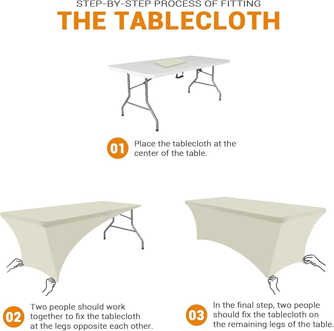 Eurmax USA Rectangular Fitted Spandex Table Covers 4ft Tablecloth Wedding Event Patio Table Decorations Stretch Table Cover for 4ft Folding Table (Ivory,2 Pack)