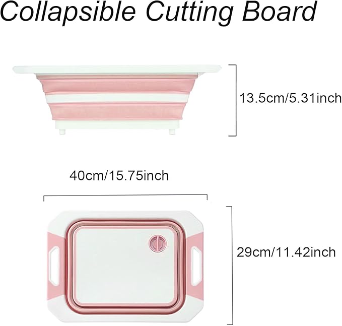 Camping Collapsible Cutting Board Dish Basin BBQ Prep Tub Camp Sink Dish Washing Station Multifunctional Storage Basket(Pink white)