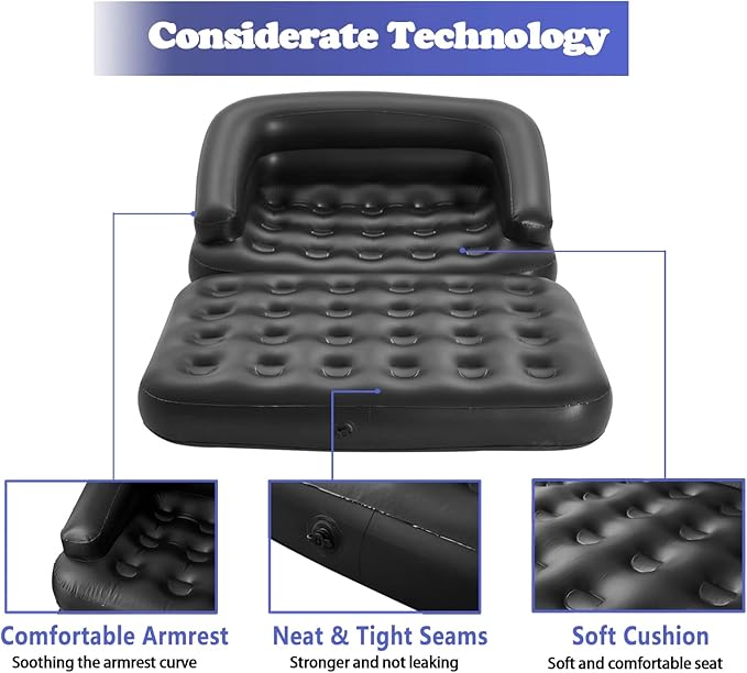 Inflatable Couch Air Sofa Bed, Blow Up Sofa for Camping Waterproof, Black