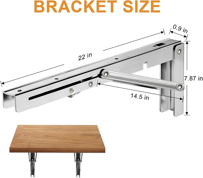 Storystore Folding Shelf Brackets - 22 Inch Heavy Duty Stainless Steel Collapsible Shelf Bracket for Bench Table, Space Saving DIY Bracket, Max Load: 550lb (2 PCS)