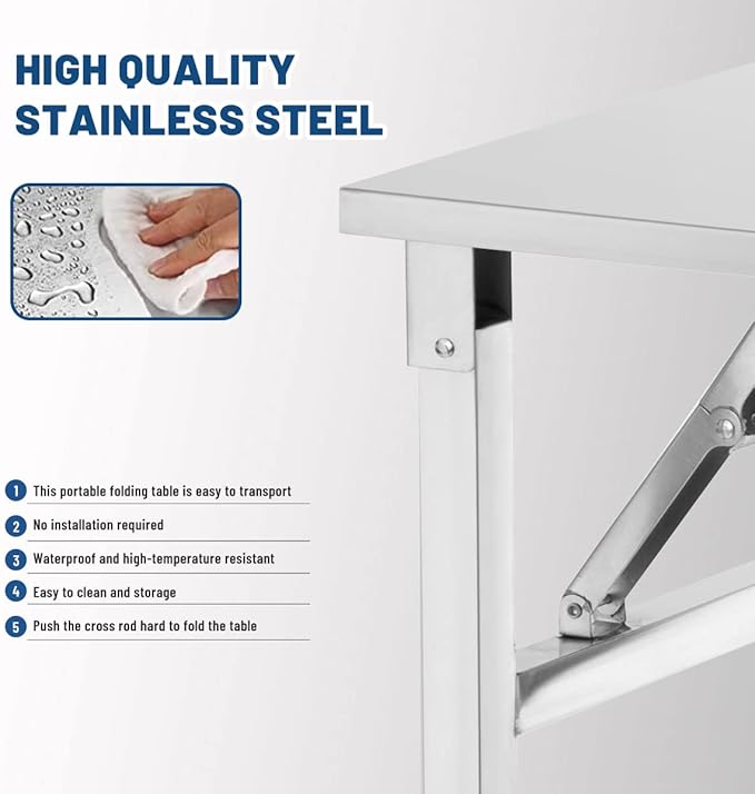 Small Stainless Steel Folding Table, Portable Camp Picnic Party Dining Table No Assembly Sturdy Small Folding Desk Kitchen Prep Table(32" x 16")