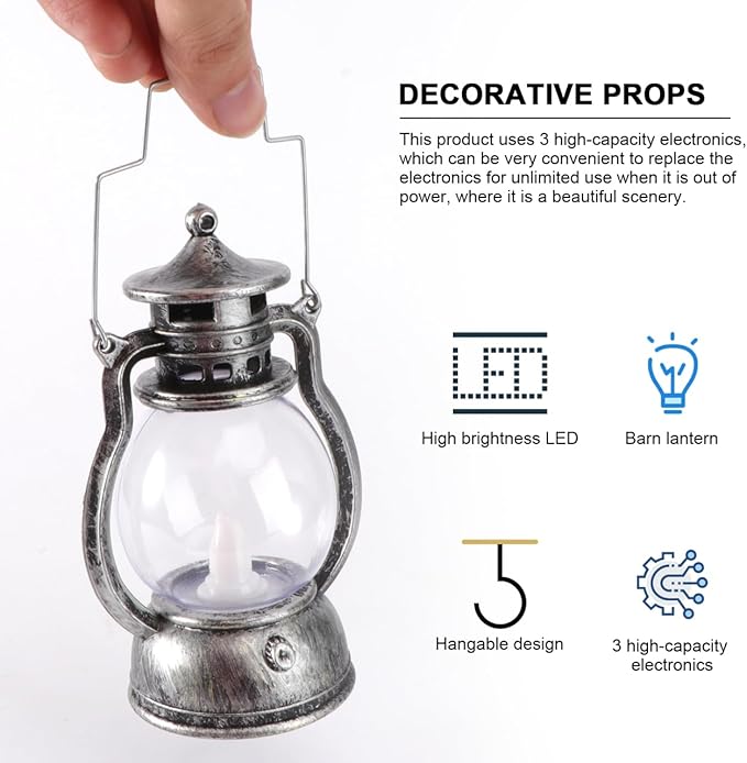 Small Vintage Camping Hanging Lantern , 4inch LED Vintage Lantern Metal, Water and Impact-Resistant Camping lightswith Carry Handle Light Study Room Bedroom 4.92 Inch