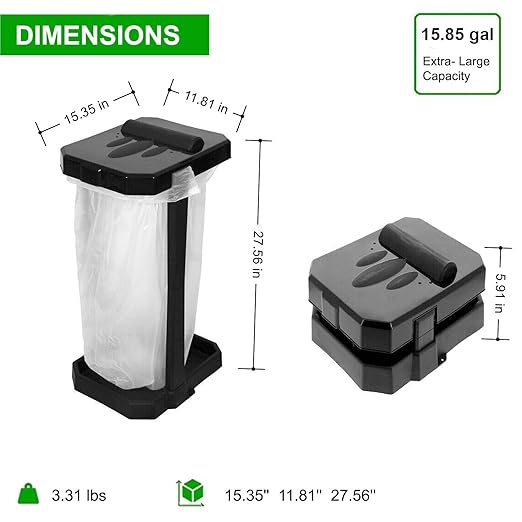 Collapsible Trash Bag Holder with Reinforced Legs and Bonus Inner Storage Compartment, Portable Trash Can, Outdoor Waste Bin with 20 Bags Included for Camping, RV, Picnic, and Home Use